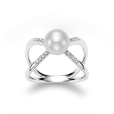 PEARL & DIAMOND CRISSCROSS RING